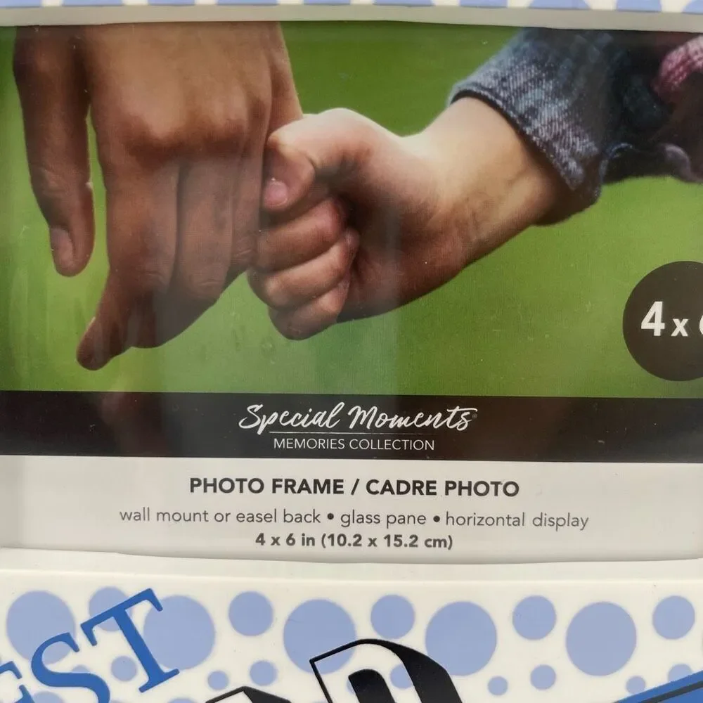 Best Dad in the World 4x6 Picture Frame White Blue Dots Wall or Tabletop NIB